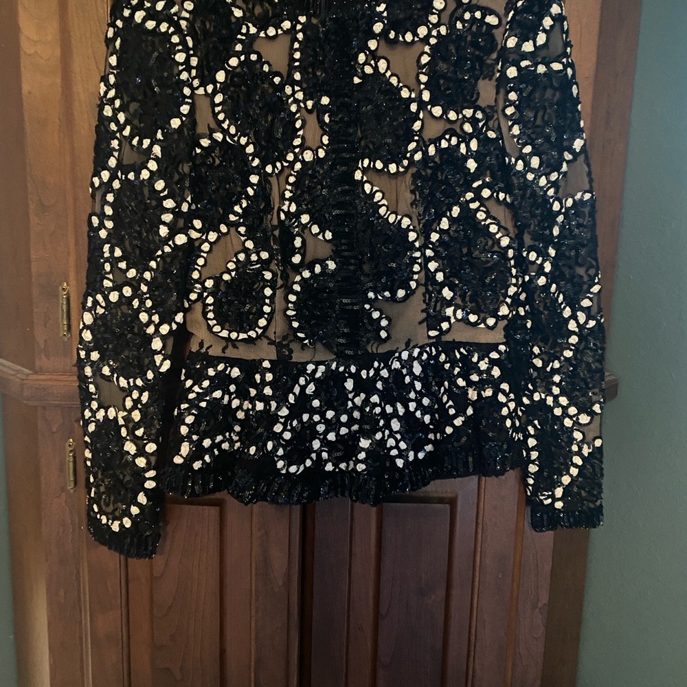 VINTAGE Black and White Embellished Blouse